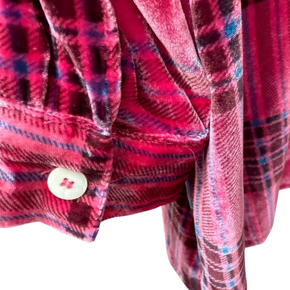 SOFT SURROUNDINGS Velvet Shirt Large Tall Pink Plaid Rayon Silk Button Up Womens - Picture 9 of 11